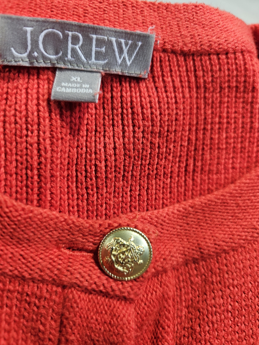 J. Crew Red Cropped Crewneck Cardigan with Gold Buttons. - Picture 7 of 13